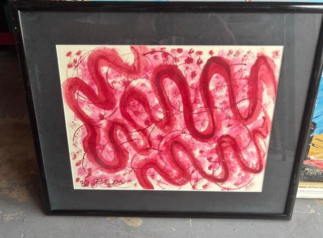 Vintage Picture Artist Looks to be Beby 1989: Framed looks to be a combination of crayon and oilNoy really sure as it behind glass. Measures 21Inch by 17 inchSome scratches of frame