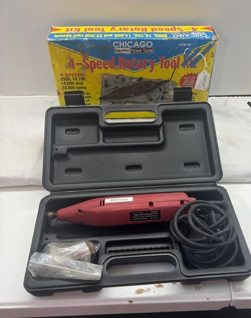 Chicago Electric 4-Speed Rotary Tool: Looks like it was never used. Excellent conditionModel number 40457four speeds from 6,500 to 22,00 RPMs