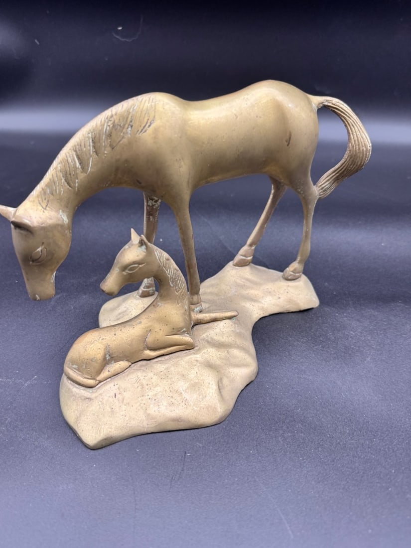 Vintage Brass Mare and Foal Mid Century Modern Sculpture (1 of 4)