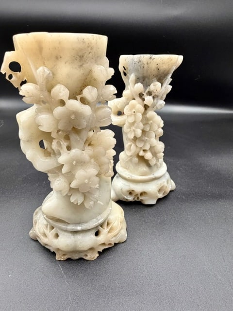 Vintage Hand-Carved Chinese Soapstone Candlestick Pair (1 of 9)