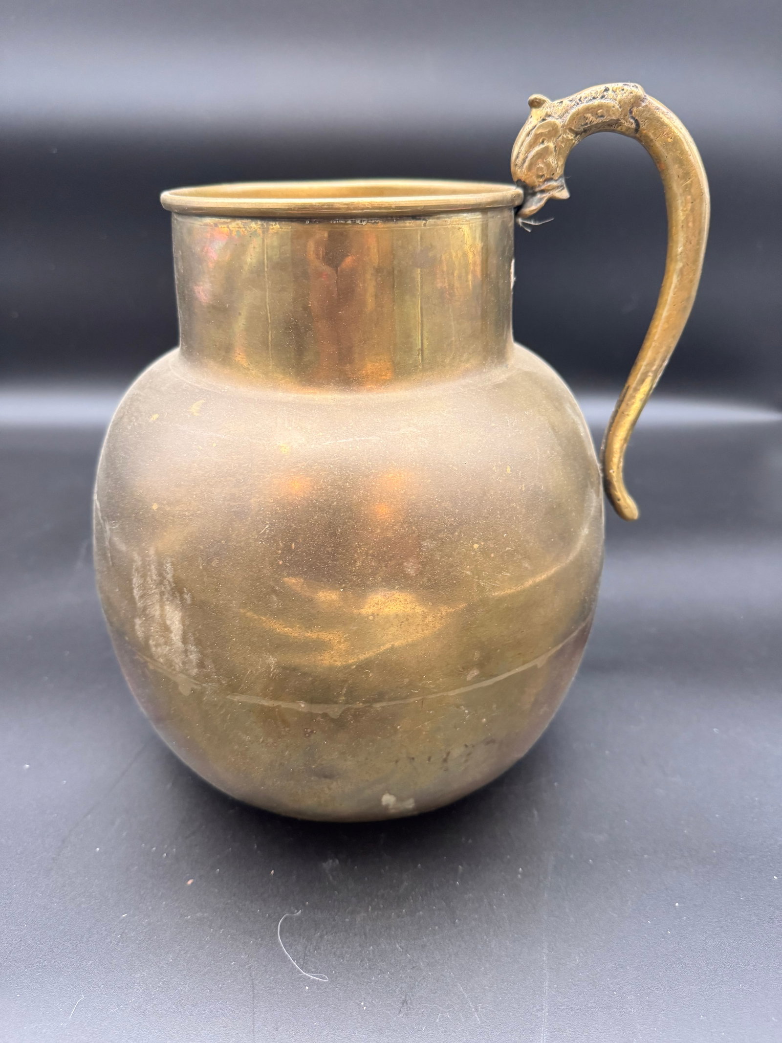 Antique Brass Water Pitcher with Mythological Creature on Handle (1 of 7)