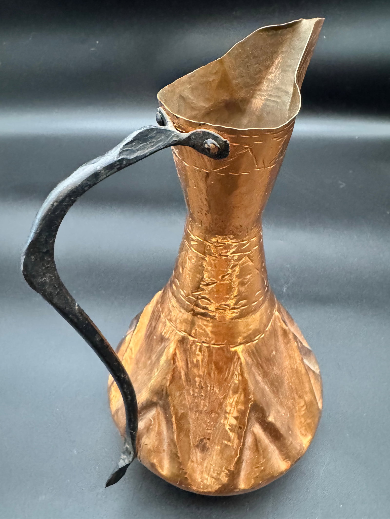 Handcrafted Antique Copper Pitcher - 3