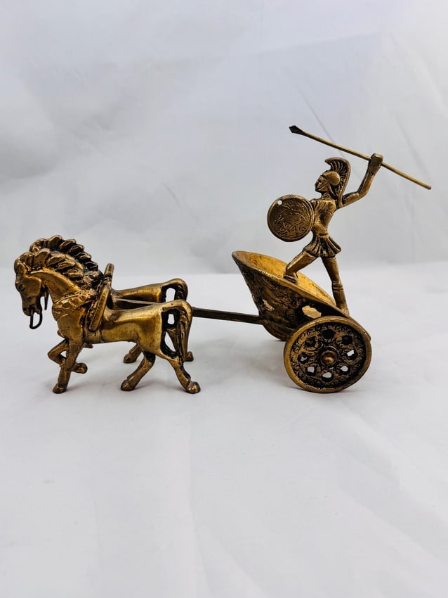 Bronze Statue of Ancient Greek Achilles on Chariot: Weighing just under 2 pounds, this conversation piece makes for a bold home accent requiring just a small space to stand out.
