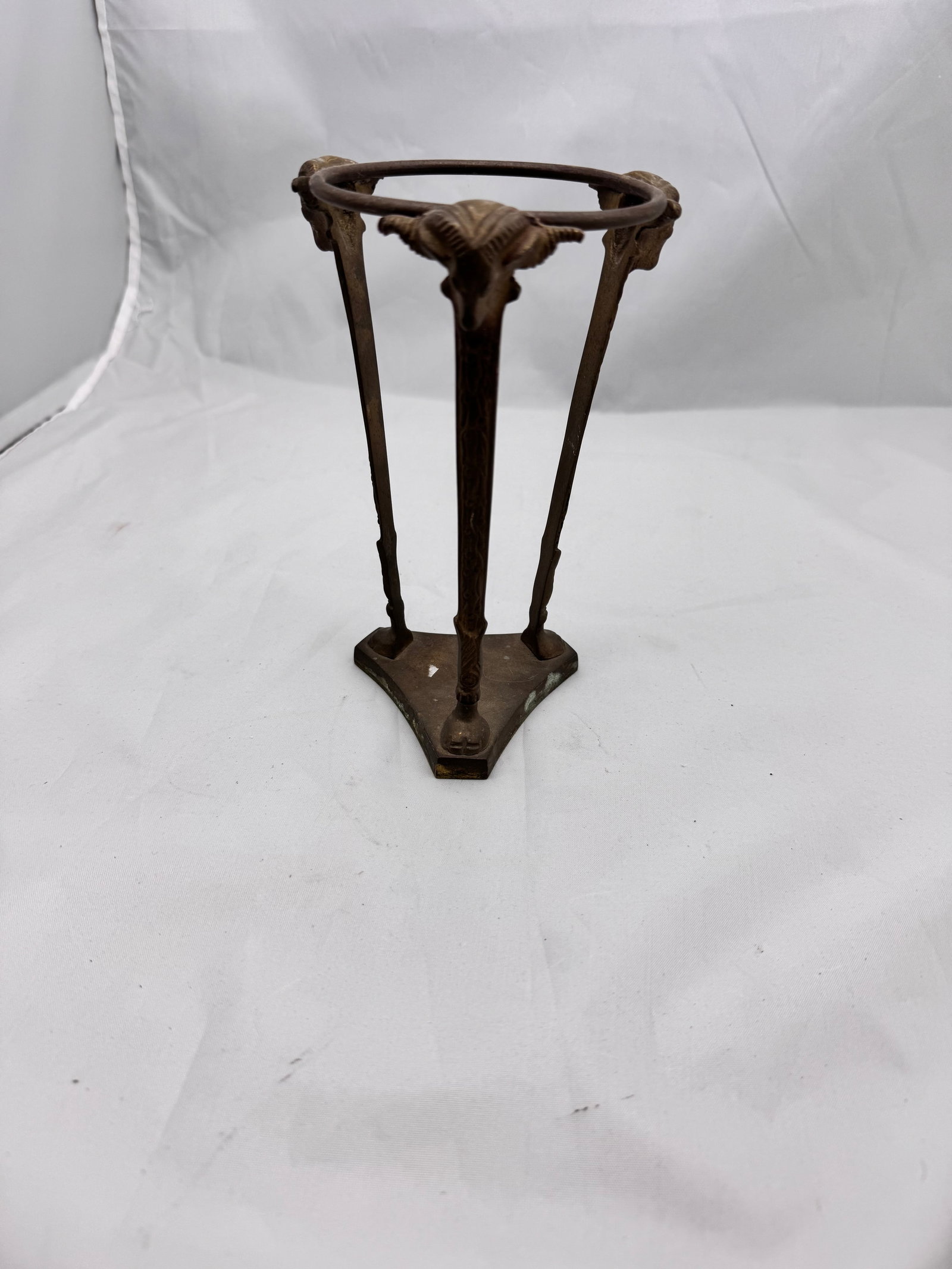Vintage Brass Stand with Ram Head Motifs - 2