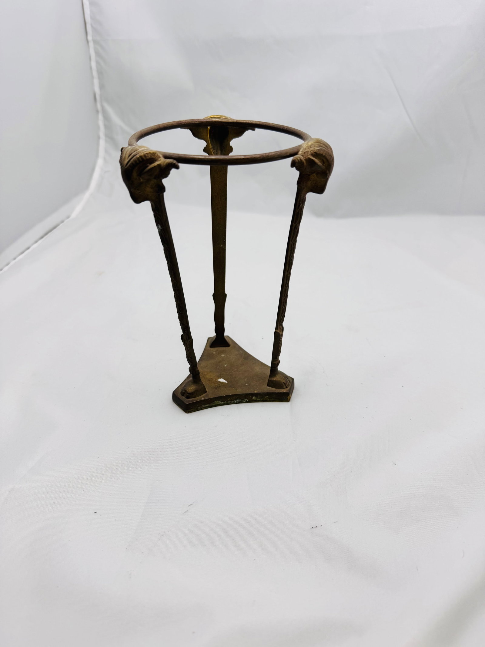 Vintage Brass Stand with Ram Head Motifs - 3