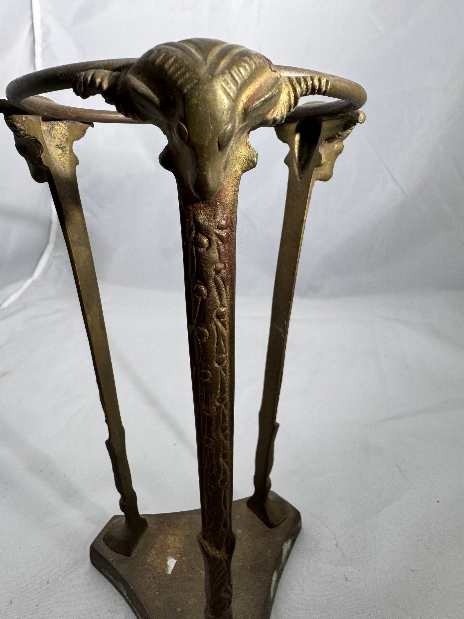 Vintage Brass Stand with Ram Head Motifs - 4