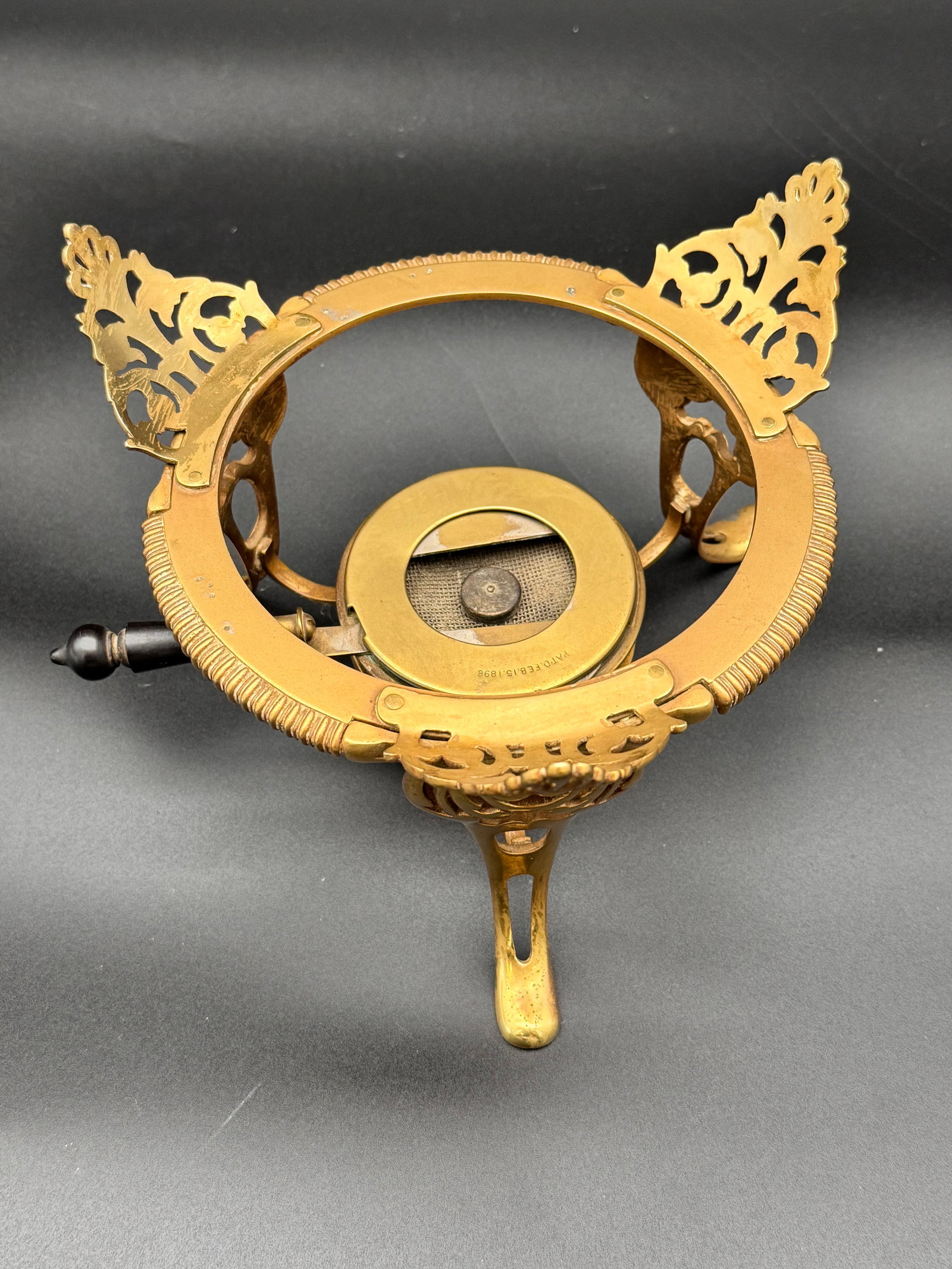 Brass Chaffing /Fondue Pot Stand / Warmer: Vintage Brass Chaffing /Fondue or teapot warmer stand designed to hold a heat source, such as a spirit burner, beauty a teapot or pot to keep it warm with adjustable temperature oil holder