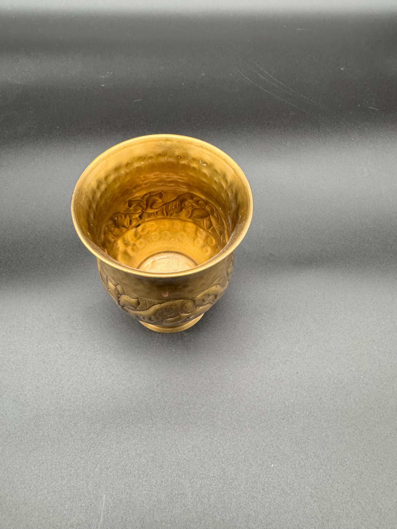Brass Tankard/Cup with Hammered Texture on Top - 2