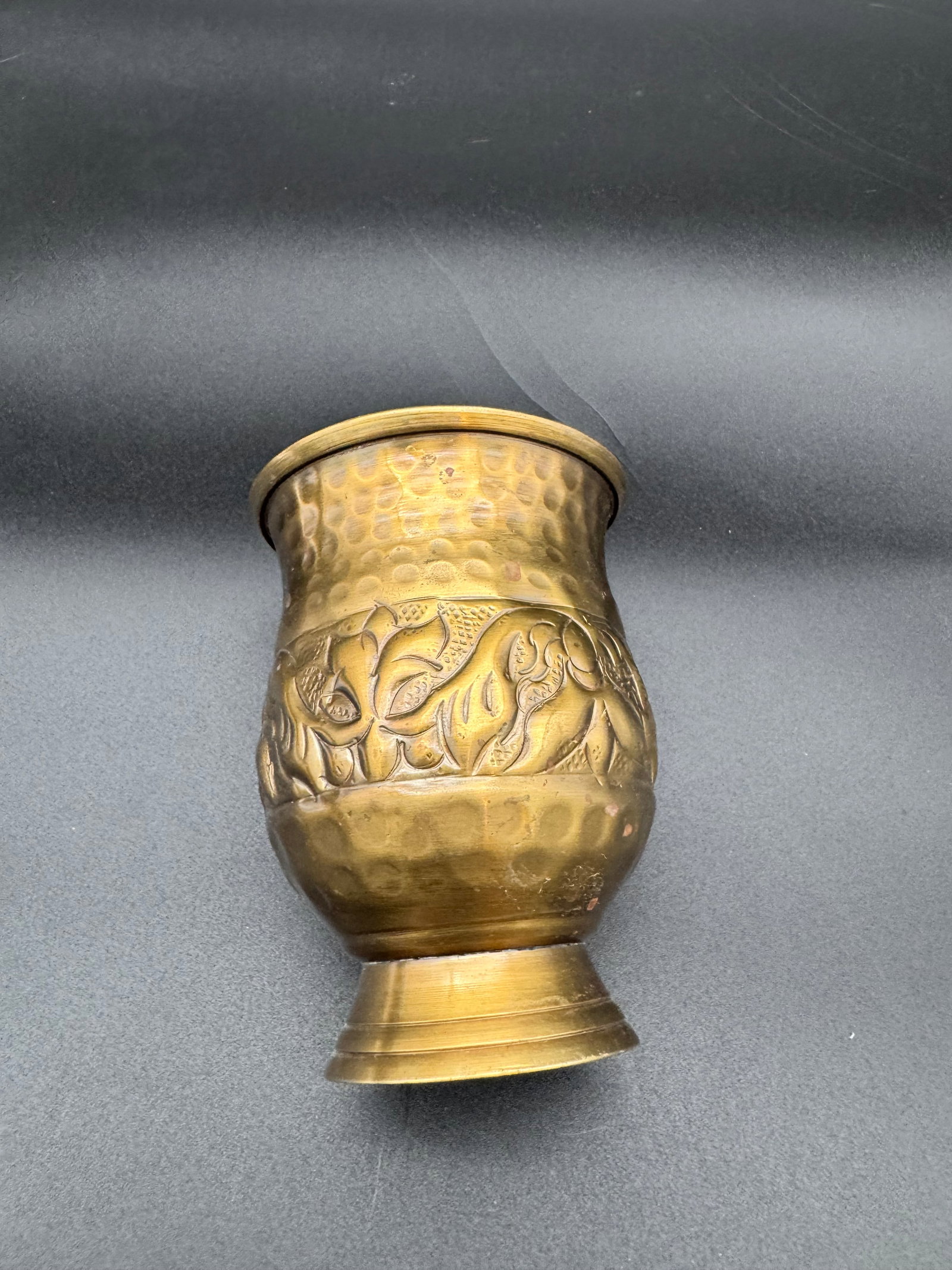 Brass Tankard/Cup with Hammered Texture on Top - 3