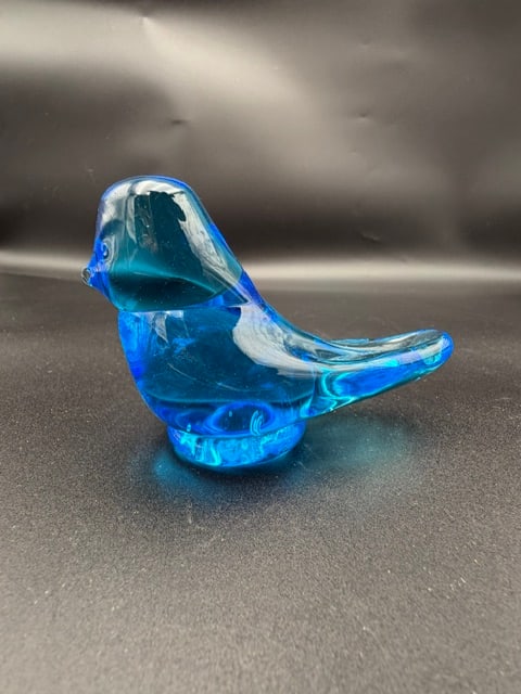 Glass Blue Bird / Paperweight / Bluebird of Happiness: Vintage Blue Bird of Happiness Glass Art Figurine