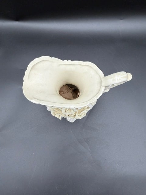 White Ceramic Footed Pitcher W/ Flower - 3