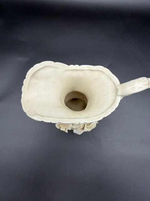 White Ceramic Footed Pitcher W/ Flower - 4