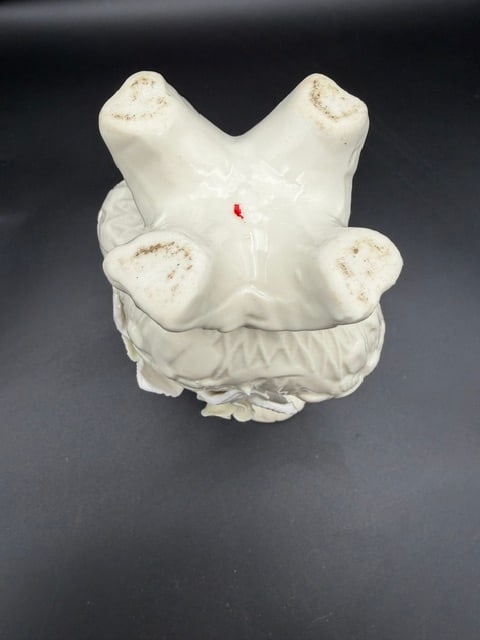 White Ceramic Footed Pitcher W/ Flower - 8