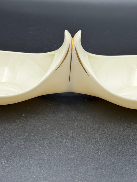 Lenox Ivory Bone China Stylized 2-Part Relish or Candy Dish with Gold Trim - 4