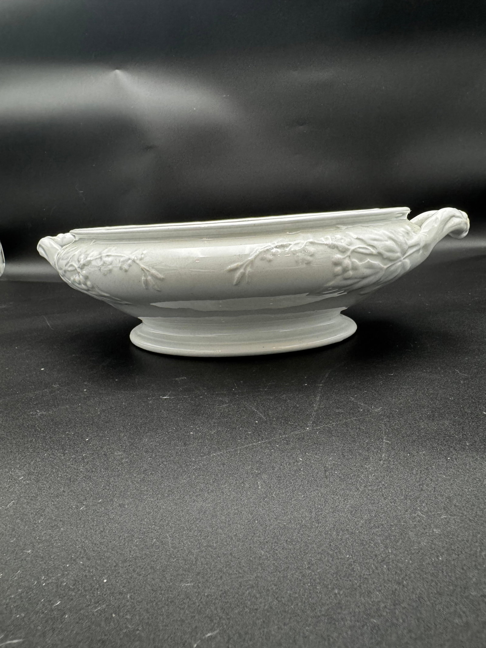 White Ironstone Footed Tureen w/ Grape and Leaf Motif (1 of 6)