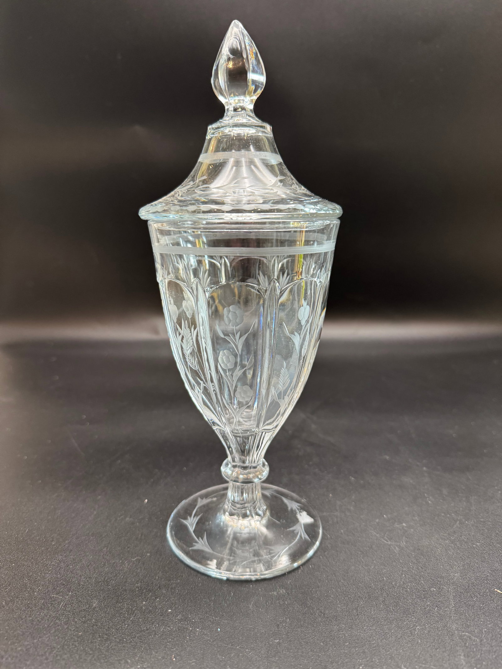 Vintage A.H. Heisey Etched Glass Candy Jar with Lid / Compote Jar (1 of 6)