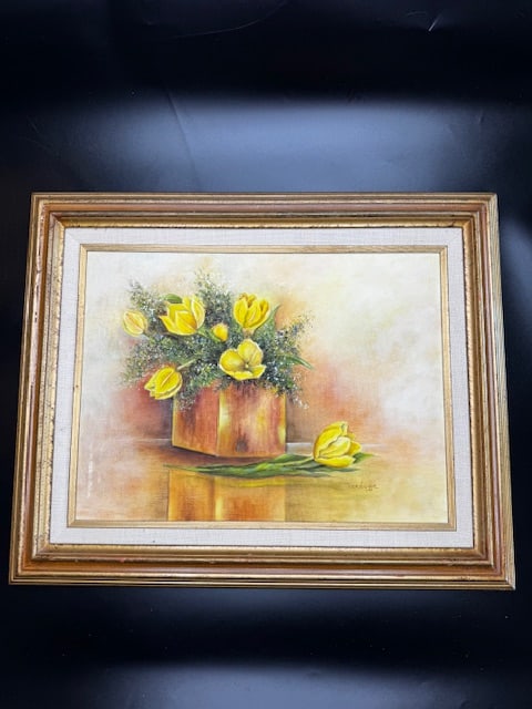 Signed Yellow Tulips in Square Painting (1 of 5)