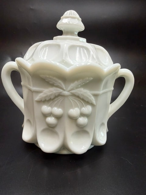 Westmoreland Embossed Cherry Milk Glass Biscuit Jar (1 of 15)