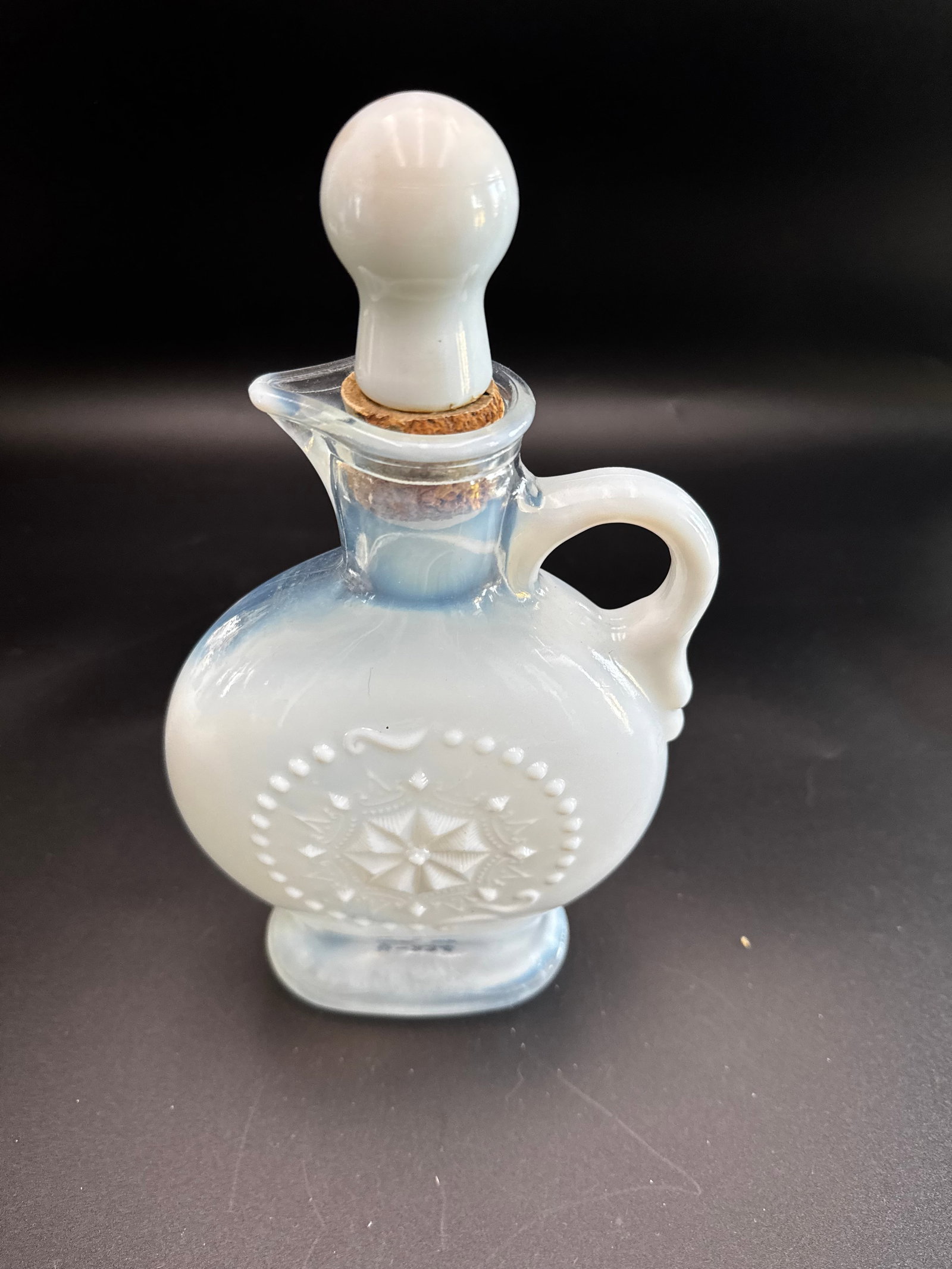 Vintage Opalescent Milk Glass Oil Cruet or Whiskey Decanter (1 of 6)