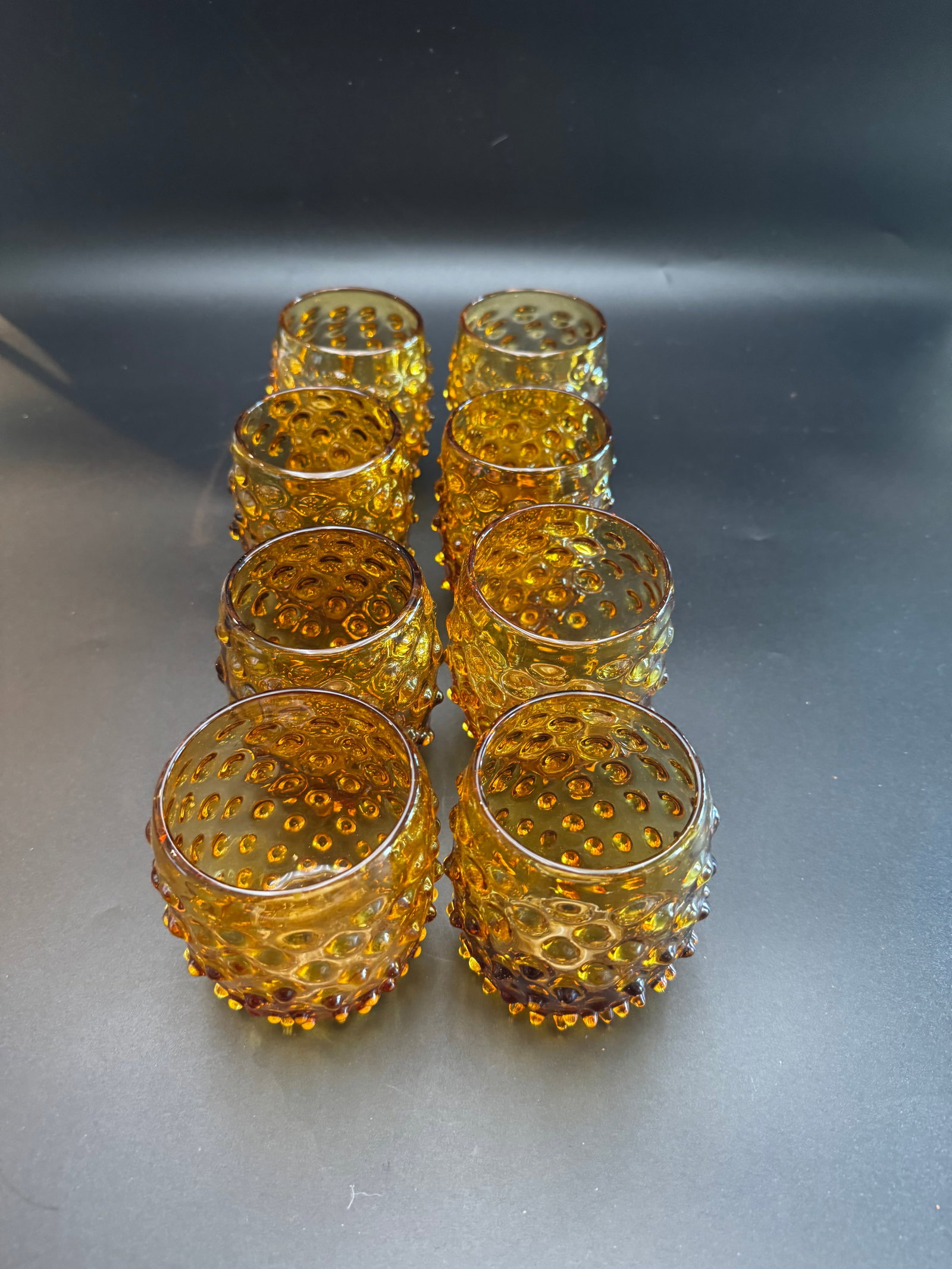Vintage Indiana Glass Tiara Exclusives Amber Gold Hobnail Tumblers. (set of 8) (1 of 4)