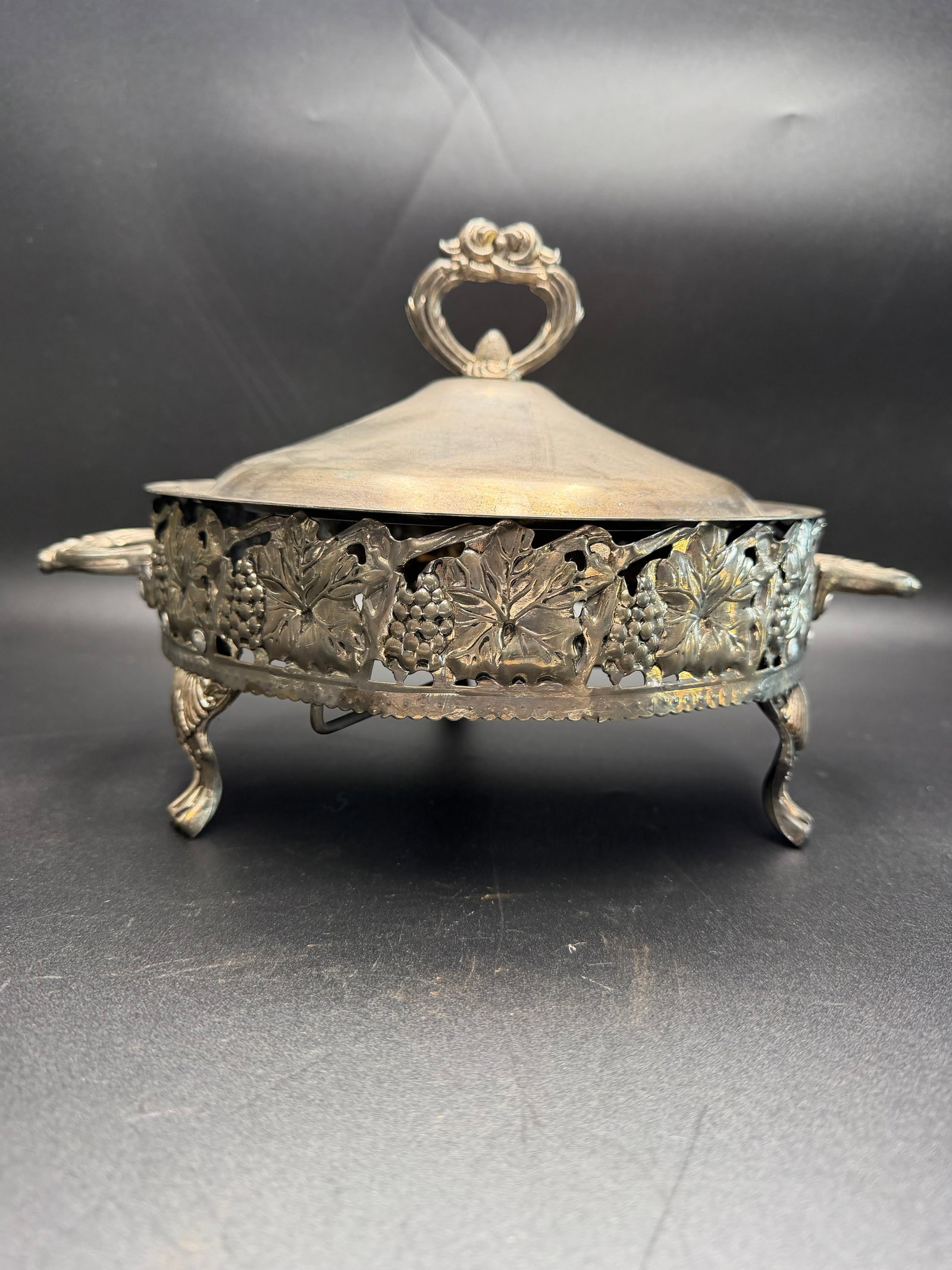 Vintage Silverplate Covered Serving Dish Frame & Lid - 4