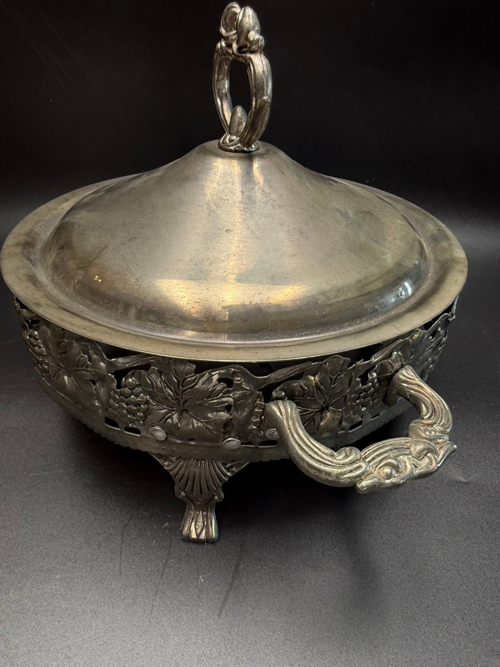 Vintage Silverplate Covered Serving Dish Frame & Lid - 6