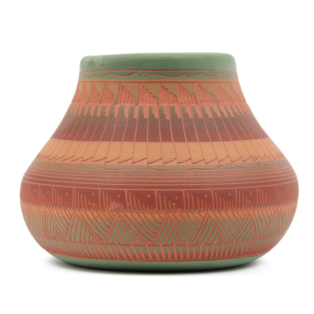 A. Joe Signed Navajo Sgraffito Vase: A signed Navajo vase with sgraffito etched designs. Signed to bottom "A. Joe".