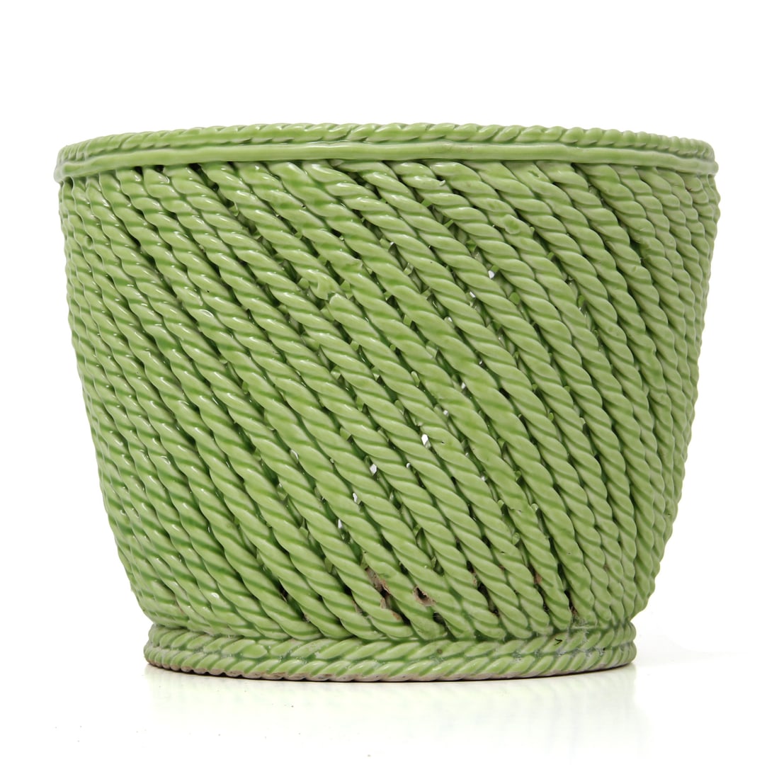 Vintage Italian Green Braided Basket Design Ceramic Planter (1 of 7)