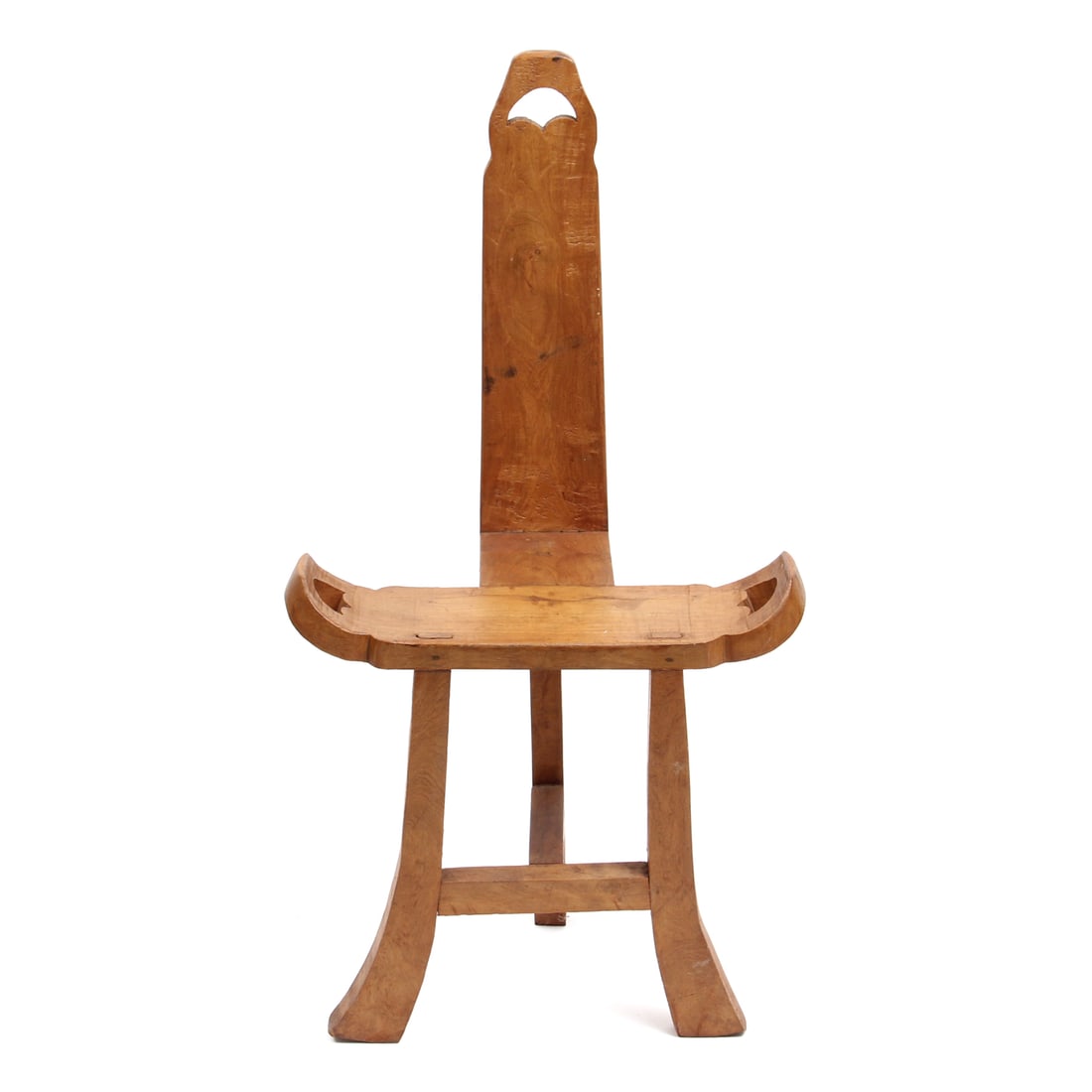Carved Wood Birthing Chair: A carved wood birthign chair. 20w, 37h, 13d inches.
