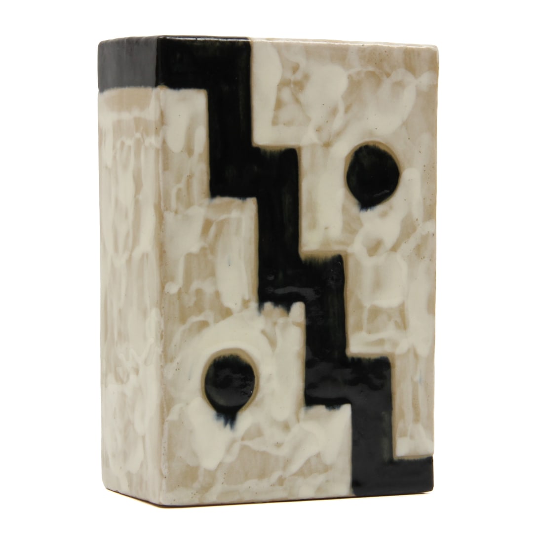 Shearwater Pottery, Walter Inglis Anderson Vase: Shearwater Pottery, Walter Inglis Anderson (1903-1965) c. 1940, vase. This earthenware vase has a geometric circle and zig zag design with a black and white glaze. Piece is impressed with a partial