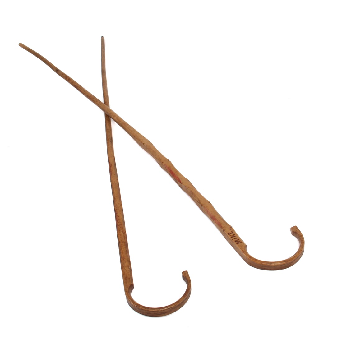 1934 HAP King (Lancaster, Ohio) Hand Carved canes, Pair: A vintage pair of folk art hand carved canes by HAP King in Lancaster, Ohio. 6w, 35h, 6d inches.
