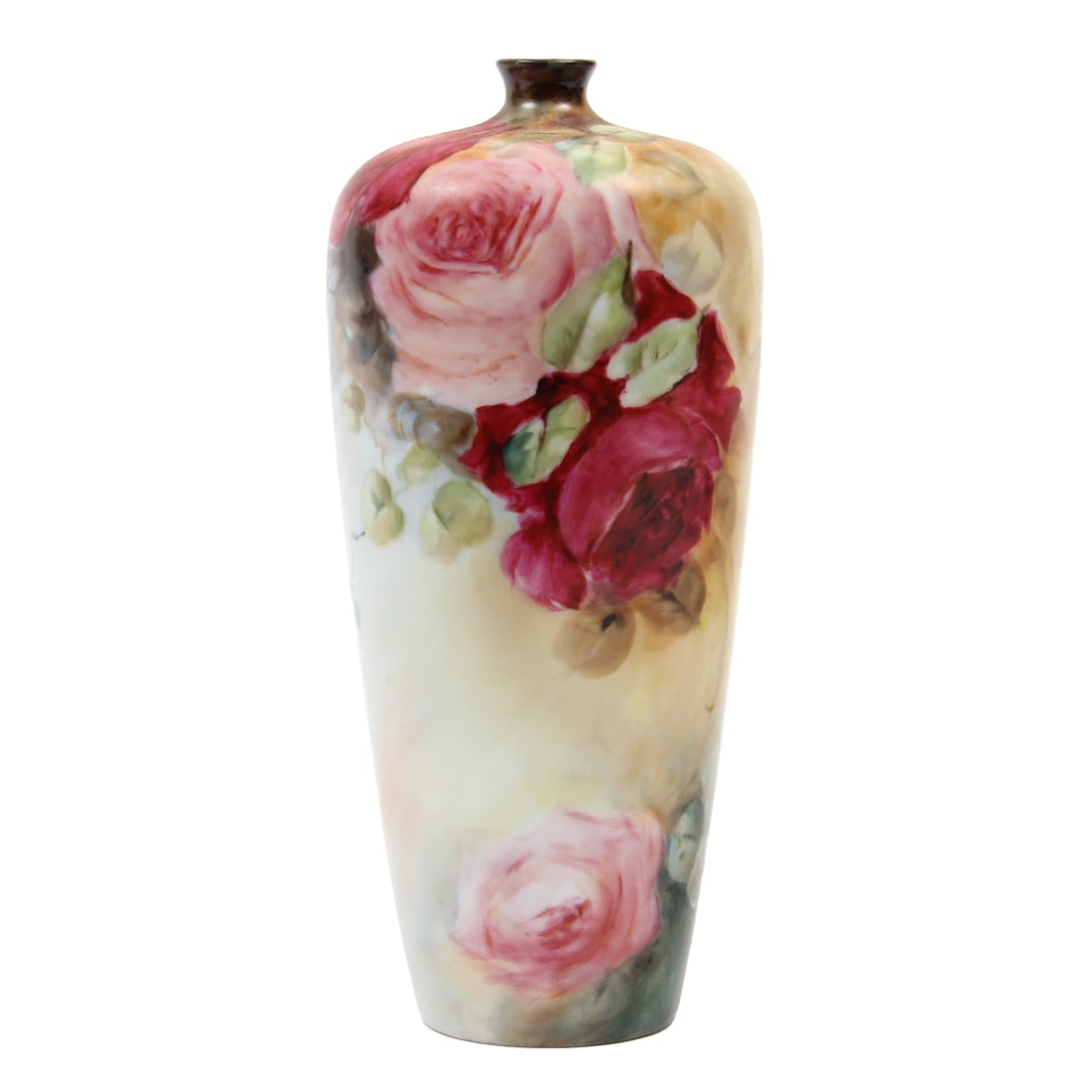 Rosenthal (attr.) Hand Painted Vase: A hand painted vase with floral design attributed to Rosenthal. Remnant stamp marking to bottom. 3w, 7.5h inches.