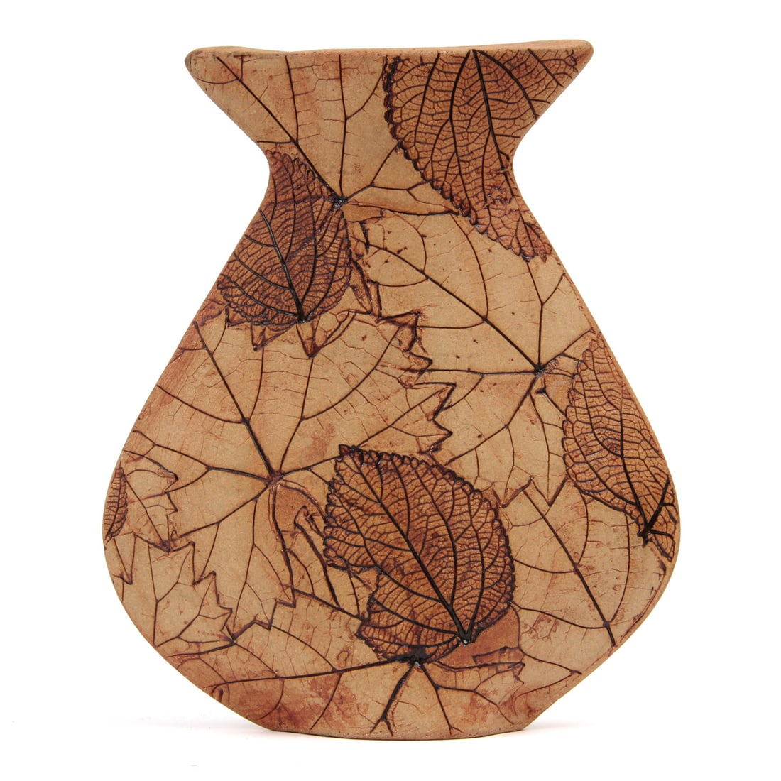 Meyer Pressed Leaf Ceramic Vase, 2003: a vintage pressed leaf designed vase by Meyer, 2003. 5w, 6h inches.