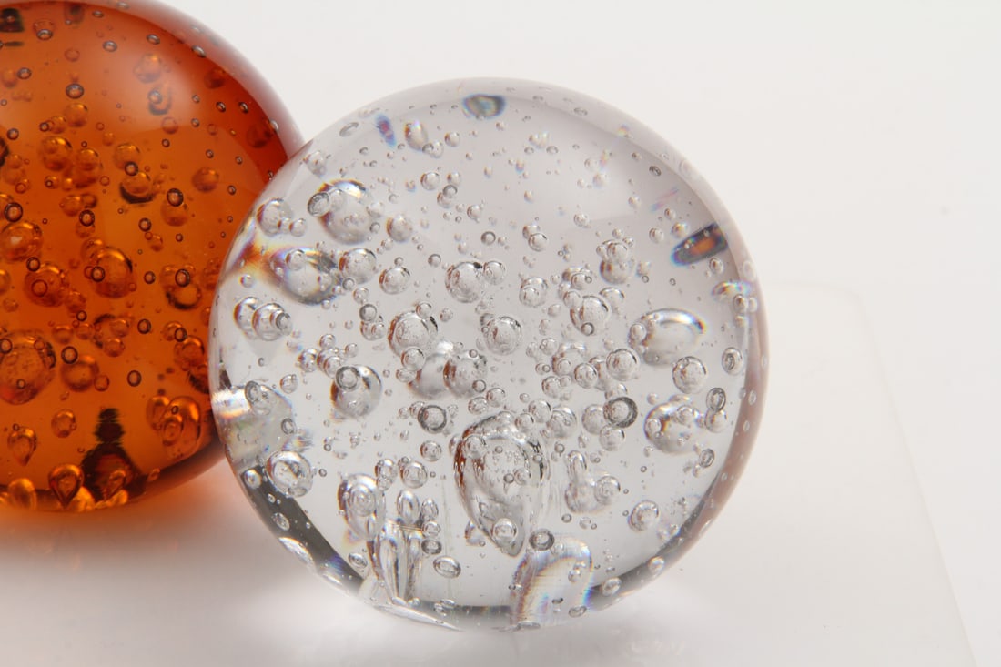 4" Bubble Glass Paperweights, Pair - 2
