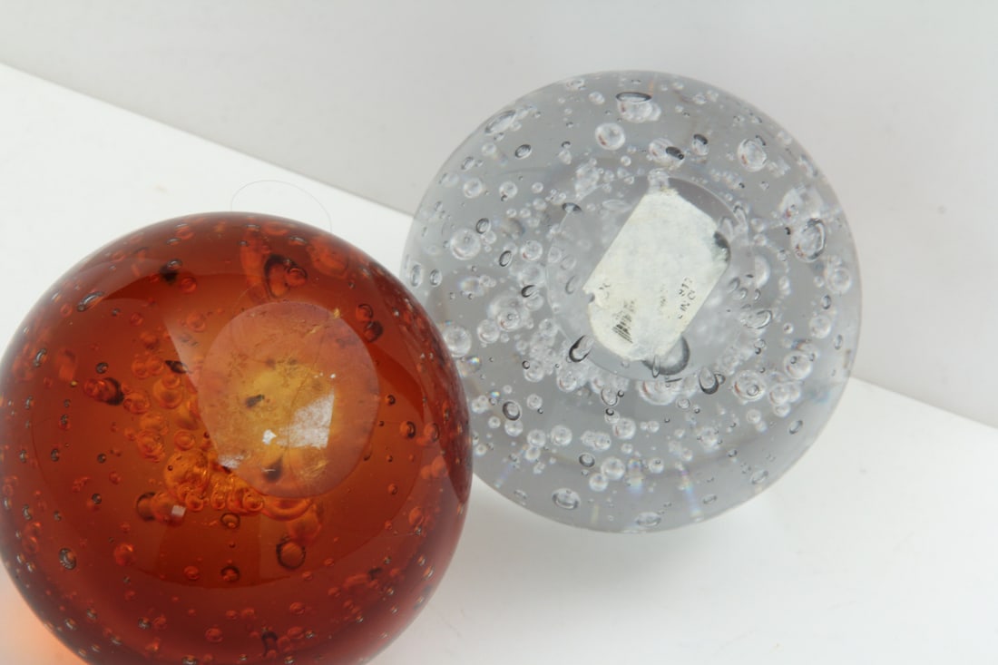 4" Bubble Glass Paperweights, Pair - 4