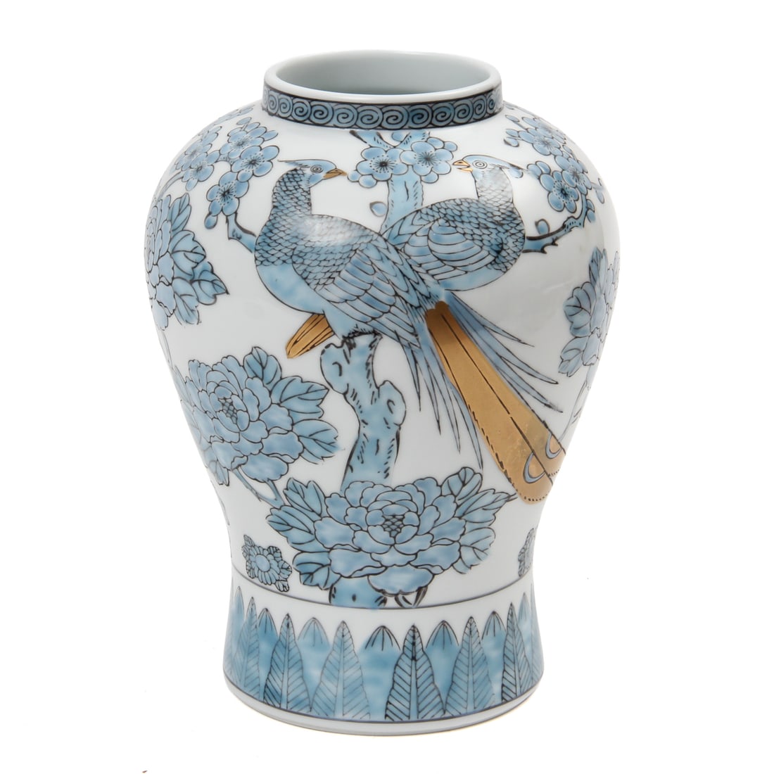 Hand-Painted Gold Imari Pheasant Porcelain Vase: A vintage Gold Imari Hand-painted vase with pheasant scene. 6.5w, 9h inches.