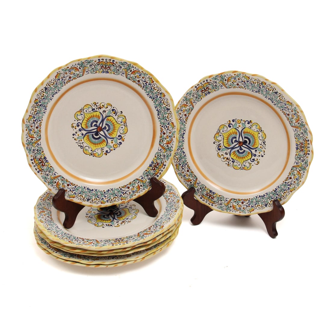 Meridiana Ceramiche Italian Dinner Plates, 7 pcs: a set of 7 Meridiana Ceramiche Set Dinner Plates. 11w, 4h, 11d inches (of stack).
