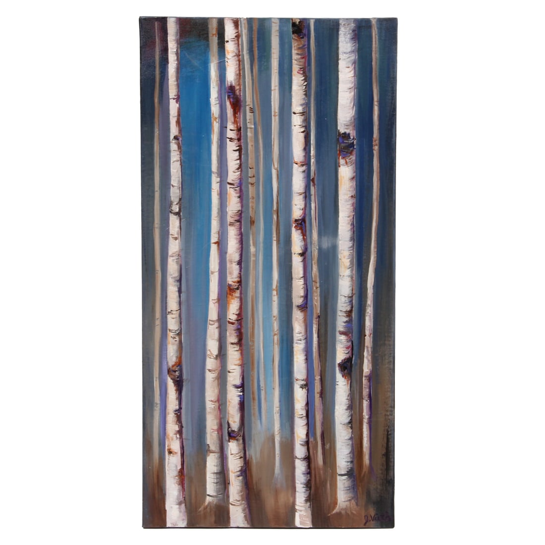 J. Vitch Tree Scene Oil Painting: Vintage tree scene oil painting on canvas signed "J. Vitch", unframed. 15w, 30h inches.