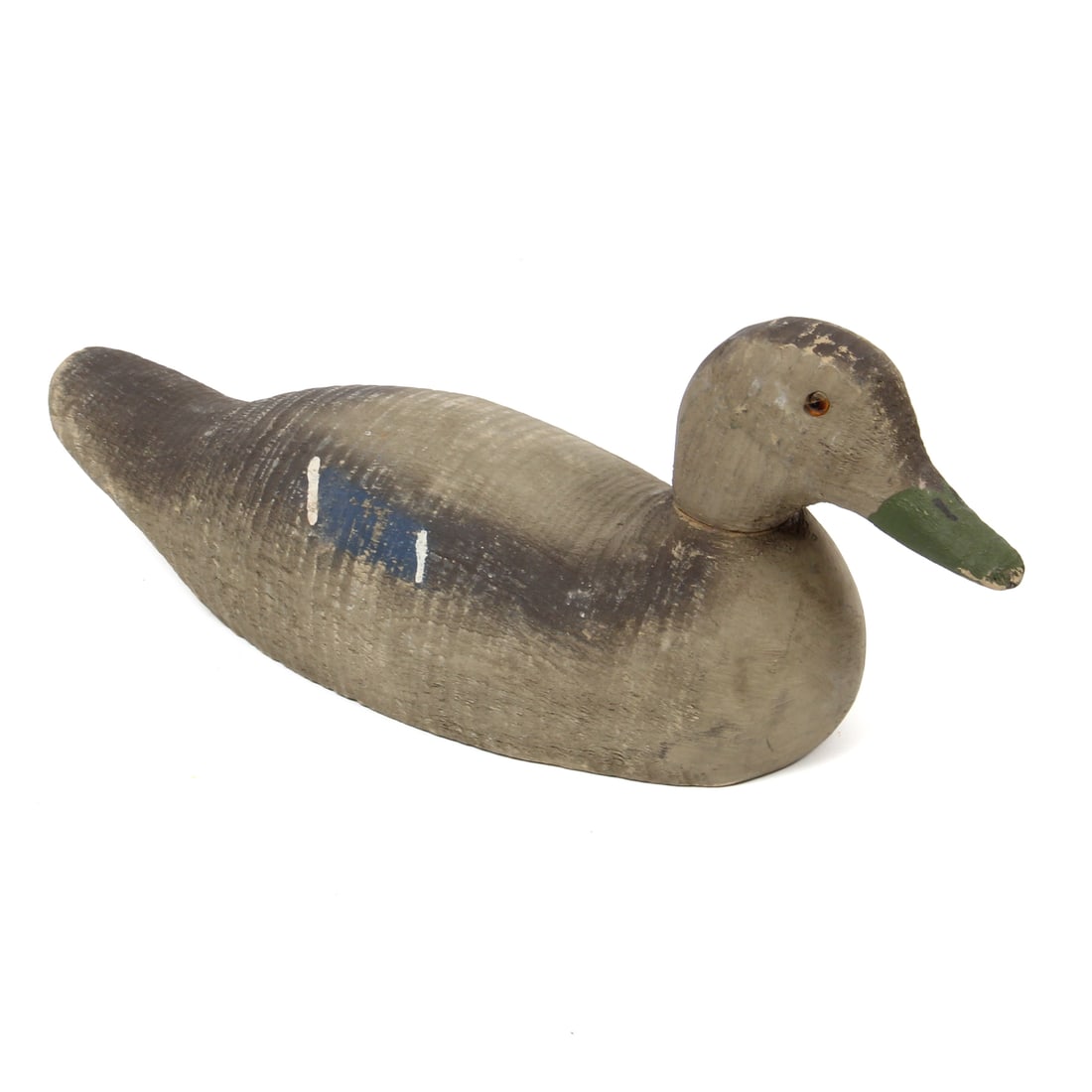 W. Bovay Hand-Made Duck Decoy, Hermon NY: A handmade and handpainted duck decoy signed "W. Bovay Hermon NY" to bottom. 16w, 7h, 6d inches.