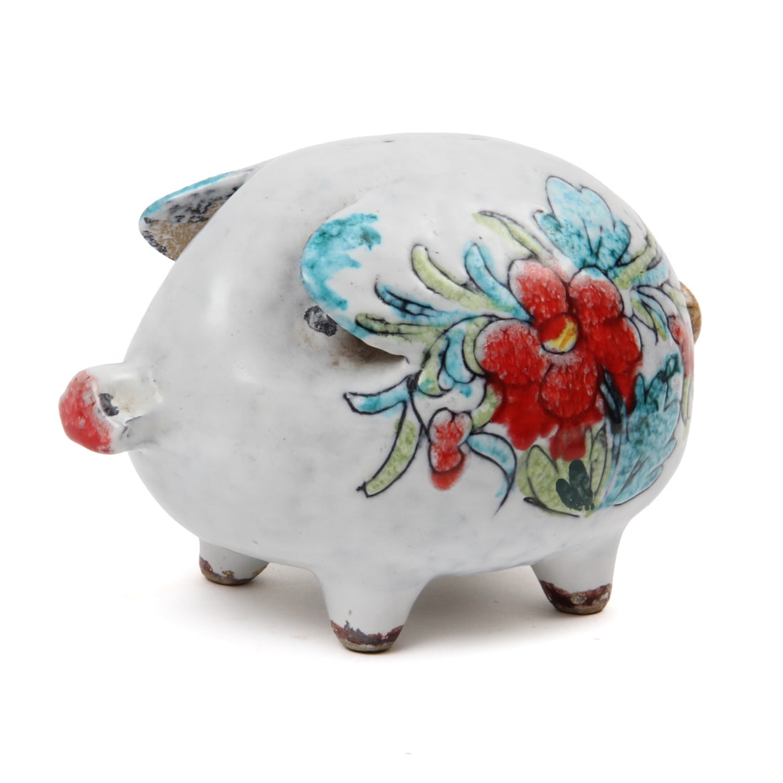 Vintage Italian Pottery Hand-Painted Piggy Bank: A vintage Italian pottery piggy bank. 7w, 5h, 4.5d inches.