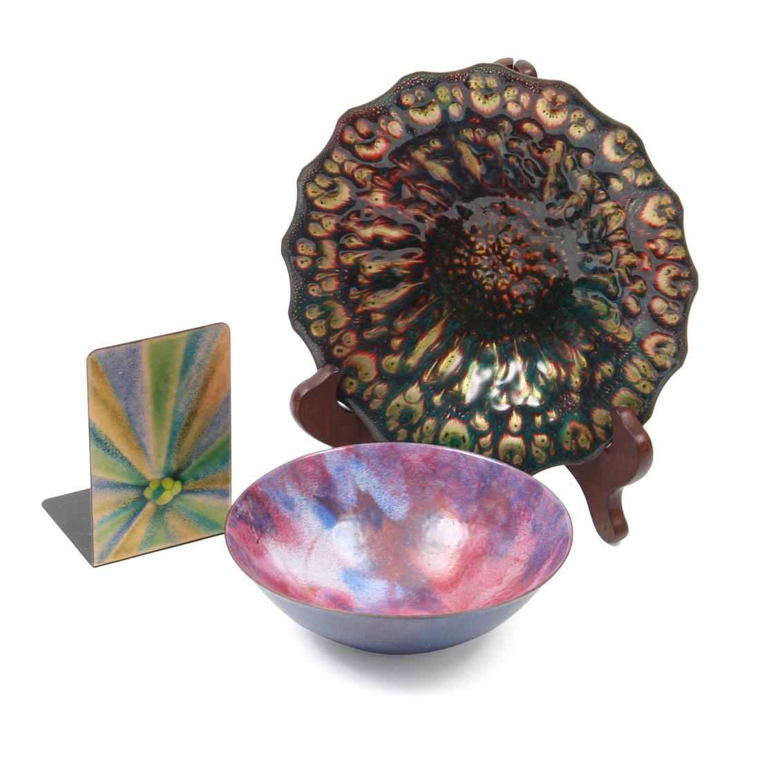 Mid Century Modern Enamel on Copper Bowls & Bookend (1 of 7)