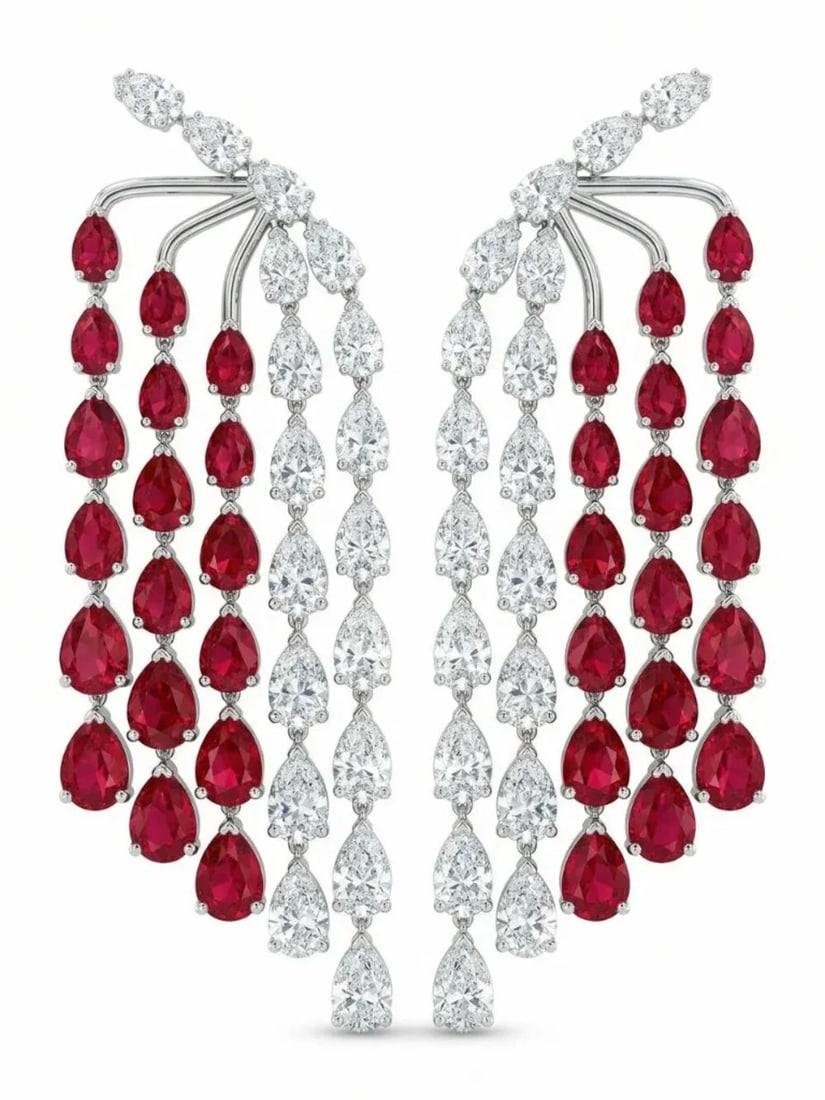 Ruby Red & White 14K (18K Custom) White Gold Drop Earrings: These stunning Ruby Red & White 14K (18K Custom) White Gold Drop Earrings combine timeless elegance with a pop of vibrant color. Crafted from high-quality 14K white gold, these earrings feature captiv