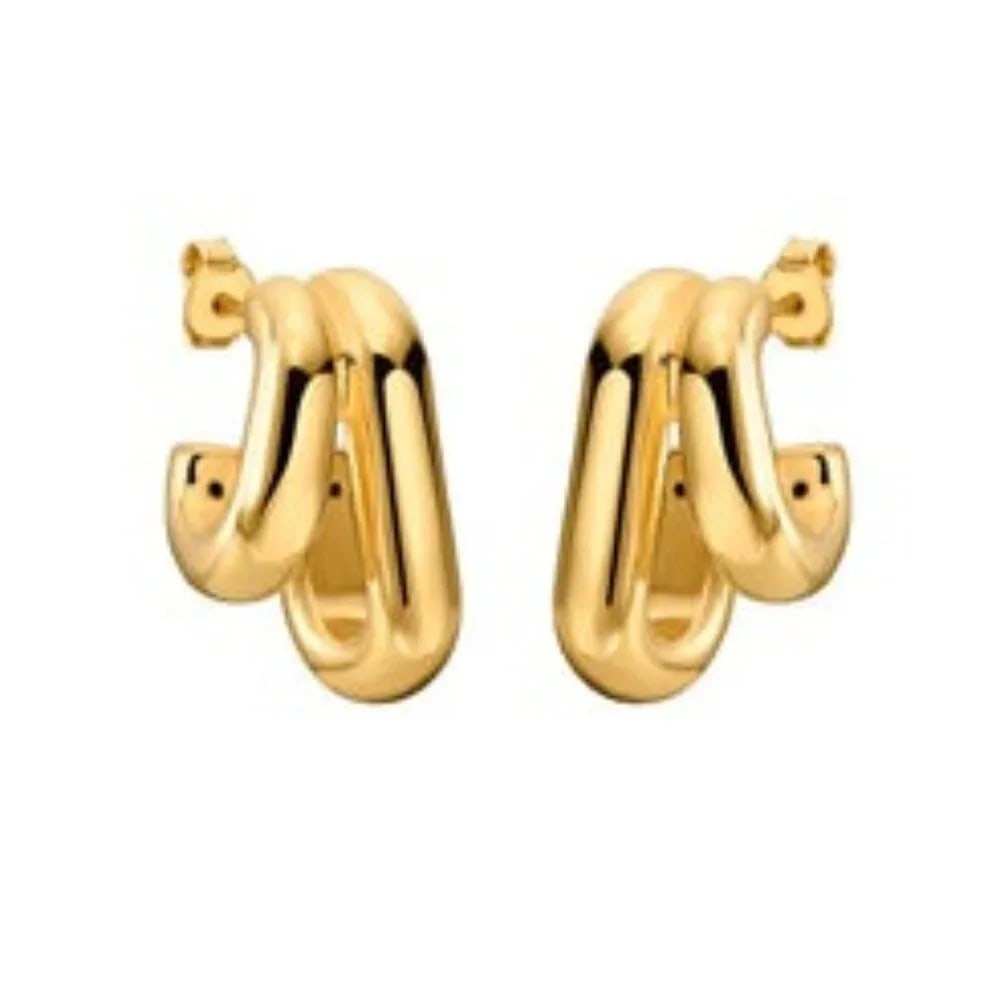 Bold Loop 14K (or 18k upon request) Yellow Gold Statement Hoop Earrings: The Bold Loop 14K Yellow Gold Statement Hoop Earrings exude timeless elegance with their double rectangle post hoop design. Crafted from 14K yellow gold, these earrings are adorned with natural diamon