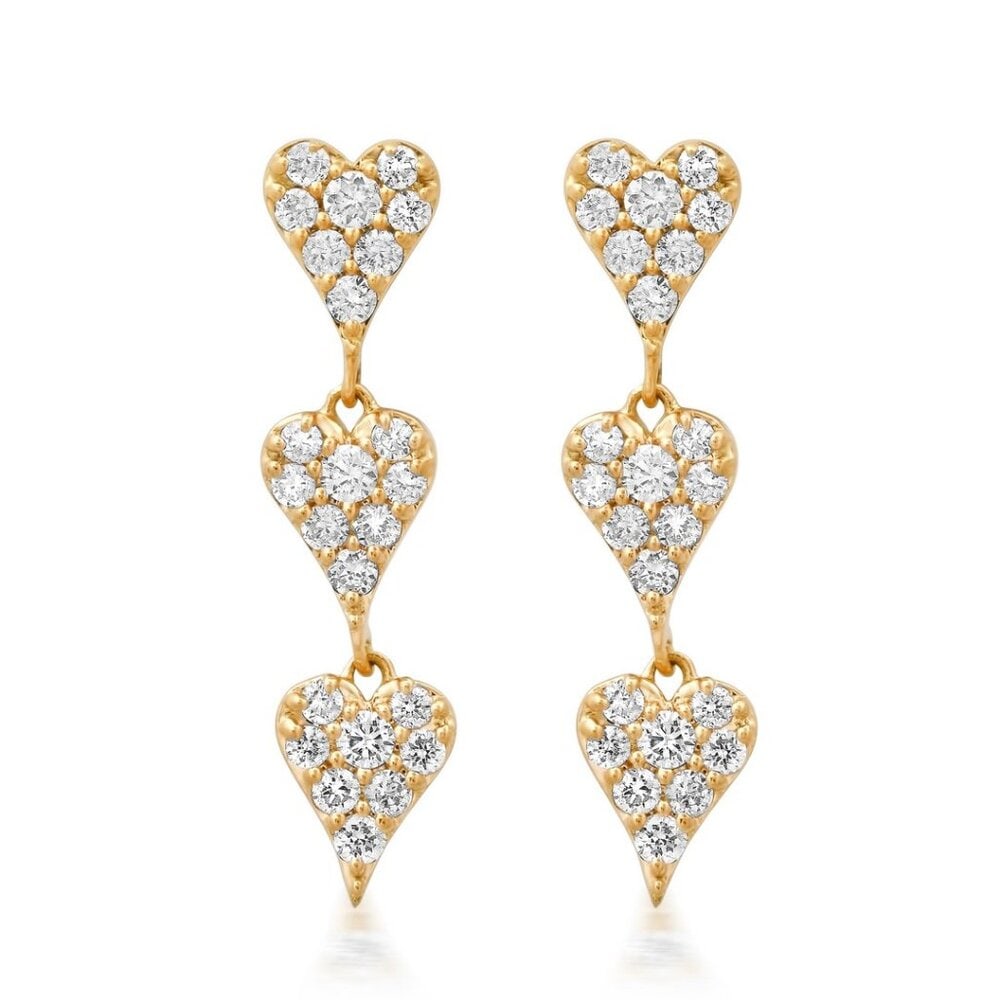 Triple Heart Trail 14K (or 18k upon request) Yellow Gold Drop Earrings (1 of 4)