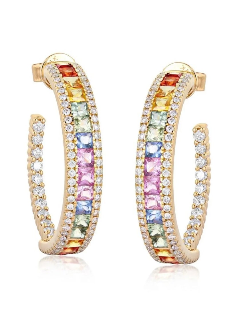 Aurora Circle Diamond 14K (or 18k upon request) Yellow Gold Hoops Earrings: Radiate beauty and elegance with the Aurora Circle Diamond 14K Yellow Gold Hoops Earrings. Set in luxurious 14K gold, these earrings feature a radiant circle design, exuding a sense of harmony and gra
