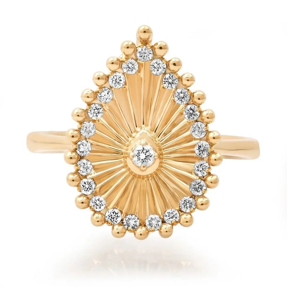 Oval Shape 14K (or 18k upon request) Yellow Gold Diamond Signet Ring: The Oval Shape 14K Yellow Gold Diamond Signet Ring features a brilliant natural diamond set in a polished 14k yellow gold band. Its oval-shaped design creates a sophisticated and unique look, enhanced