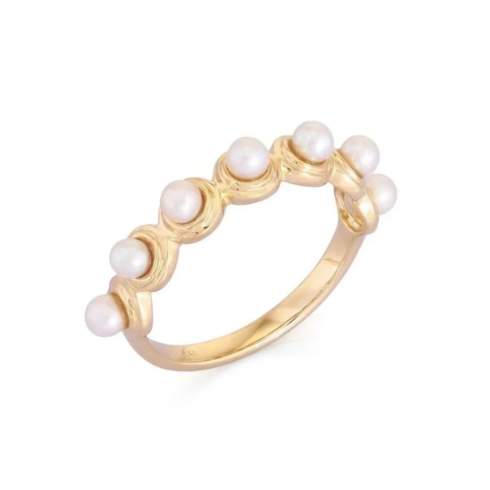 Gold Bubble Freshwater Pearls 14K (or 18k upon request)Yellow Gold Eternity Ring: The Gold Bubble Freshwater Pearls 14K Yellow Gold Eternity Ring is a masterpiece of elegance, combining the radiant beauty of natural diamonds with the soft luster of pearls. Crafted in luxurious 14K 