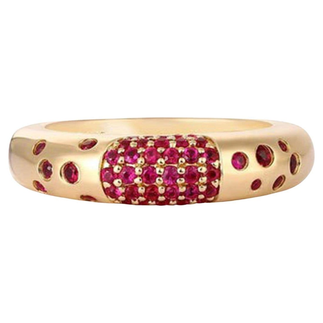 Ruby Spotlight 14K (or 18k upon request) Yellow Gold Statement Ring: The Ruby Spotlight 14K Yellow Gold Statement Ring is a stunning creation set in 14K yellow gold. It features a vibrant combination of ruby, black diamonds, pink sapphire, tsavorite, and blue sapphire,