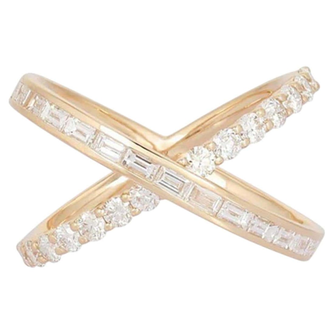 Diamond Criss Cross 14K (or 18k upon request) Yellow Gold Open Ring: The Diamond Criss Cross 14K Yellow Gold Open Ring is a dazzling piece of modern elegance. Crafted in 14K Gold, available in both Yellow Gold and White Gold, this ring features a graceful