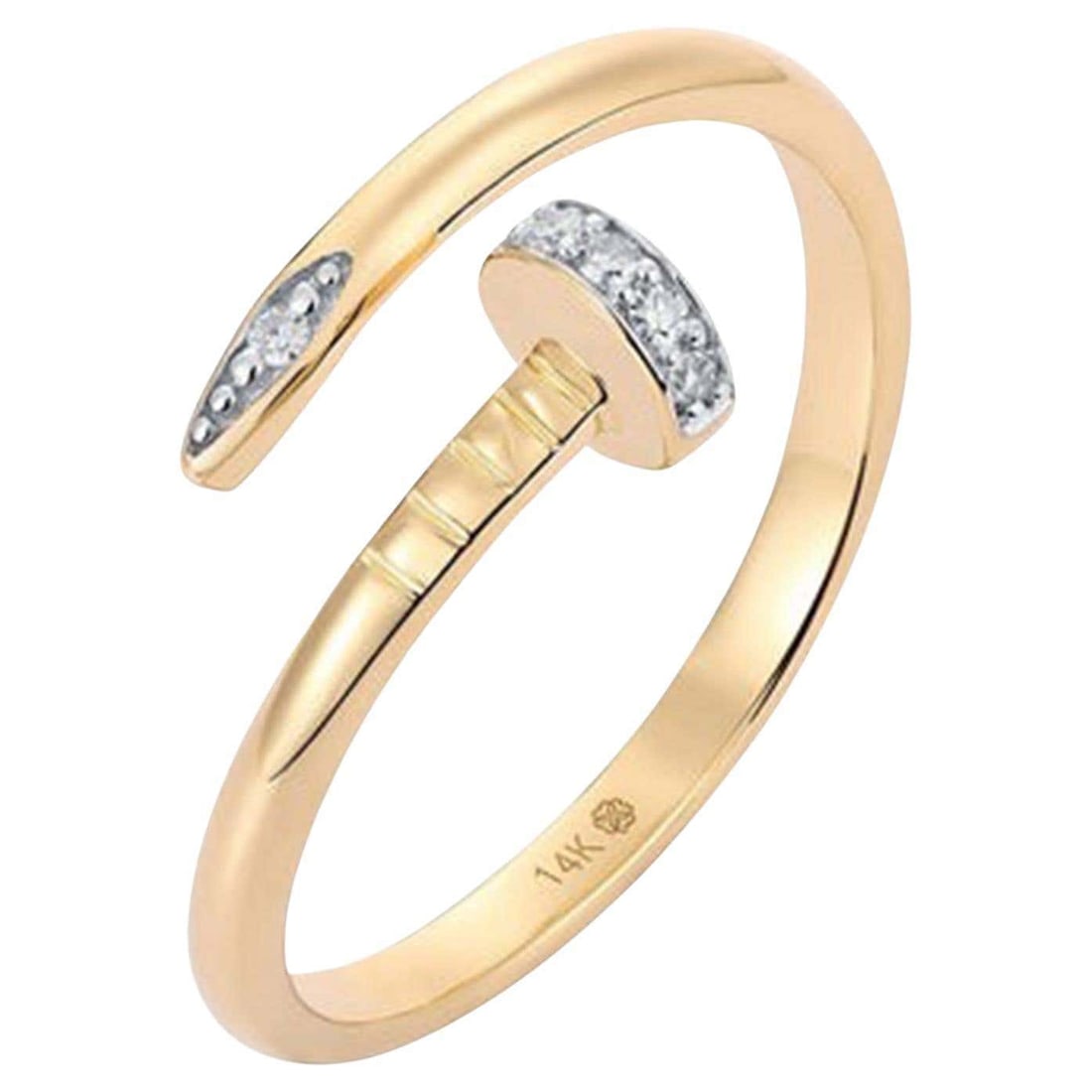 Diamond Tipped Nail 14K (or 18k upon request) Yellow Gold Open Wrap Ring: The Diamond Tipped Nail 14K Yellow Gold Open Wrap Ring is a striking fusion of contemporary design and luxurious sparkle. Crafted in 14K white gold, this ring features an open wrap design adorned with